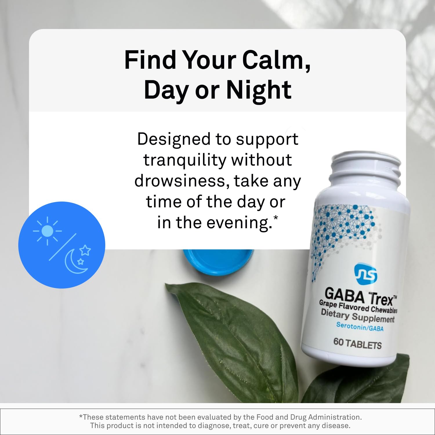 NeuroScience GABA Trex, Chewable Calm Aid Tablets, Grape Flavored, 60 Count | Promotes Rest, Relaxation & Stress Support, Sleep Aid, Mood & Serotonin Regulation, Men & Women, GABA & L-Theanine, Vegan
