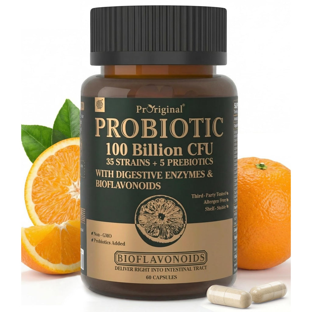 Probiotics for Women & Men, 100 Billion CFU Probiotic for Digestive, Gut & Immune Health - with Prebiotics, Bioflavonoids & Digestive Enzyme, 35 Strains Raw Probiotic Supplement, 180 Caps