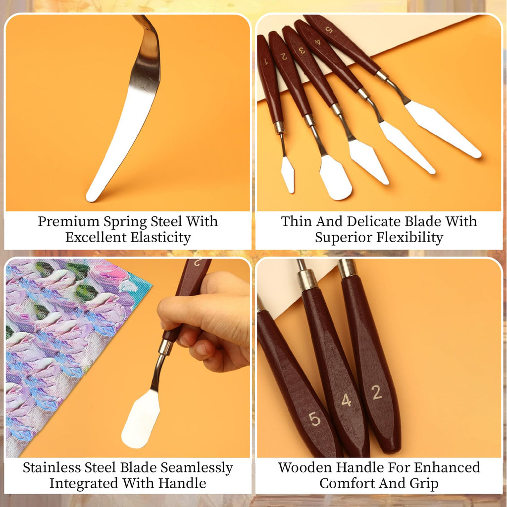 Painting Palette Knife - 5pcs Professional Stainless Palette Paint Knives With 6 Plastic Scrapers Ar Paint Tool for Oil, Canvas, Acrylic Painting & Cake Decorating