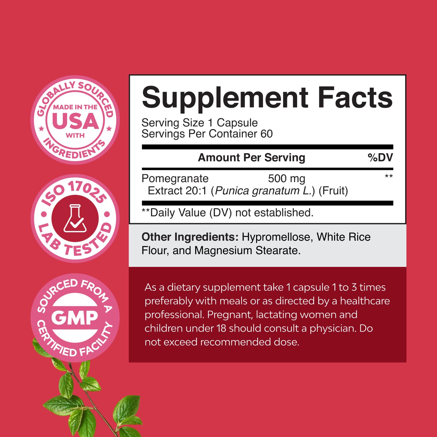 Advanced Pomegranate Extract Capsules - Powerful Antioxidant & Healthy Heart Support - Easy To Swallow Pomegranate Supplement - Superfood for Energy & Gut Health Support - Third Party Tested - 60 Ct