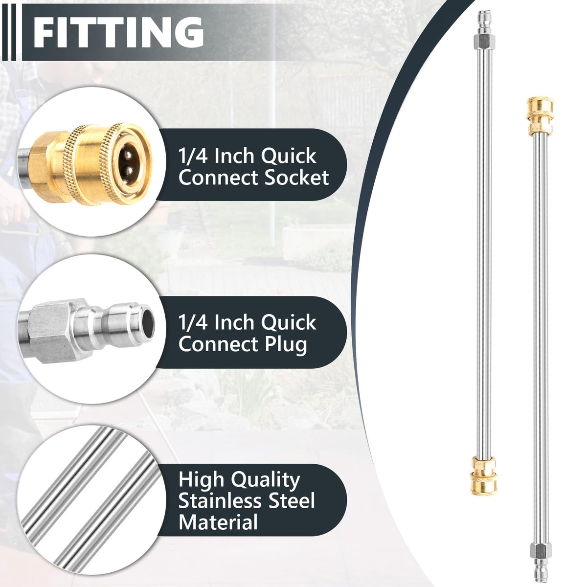 Pressure Washer Extension Wand, 2 Pack 17 Inch Stainless Steel Heavy Duty Wands with 1/4 Inch Quick Connect, Fits Most Pressure and Power Washers