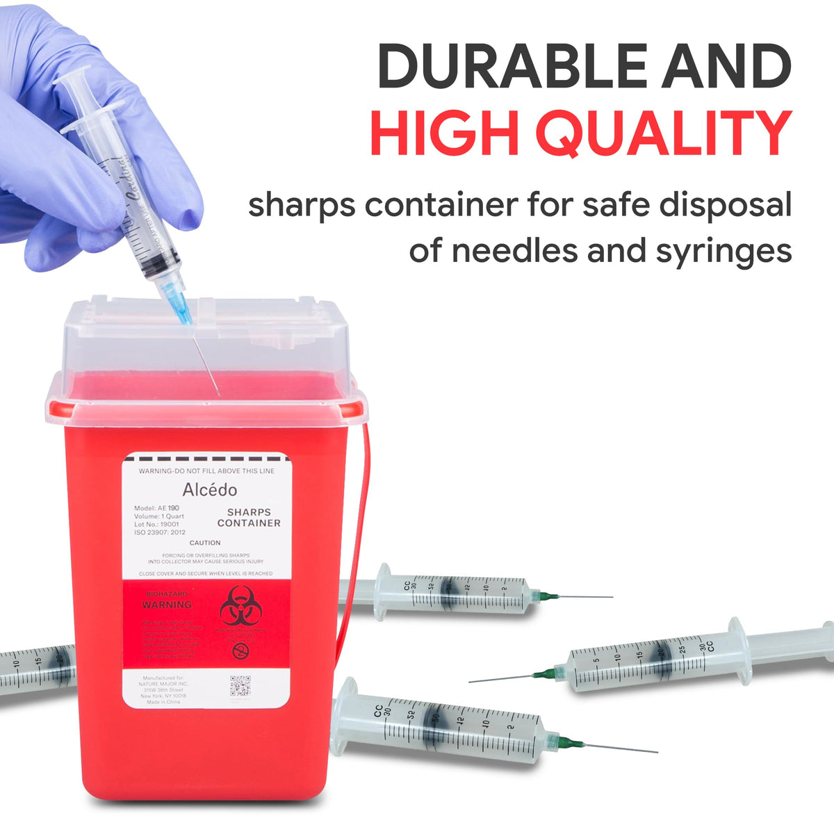 Alcedo Sharps Container 1 Quart (1-Pack) for Home Use & Travel Disposal