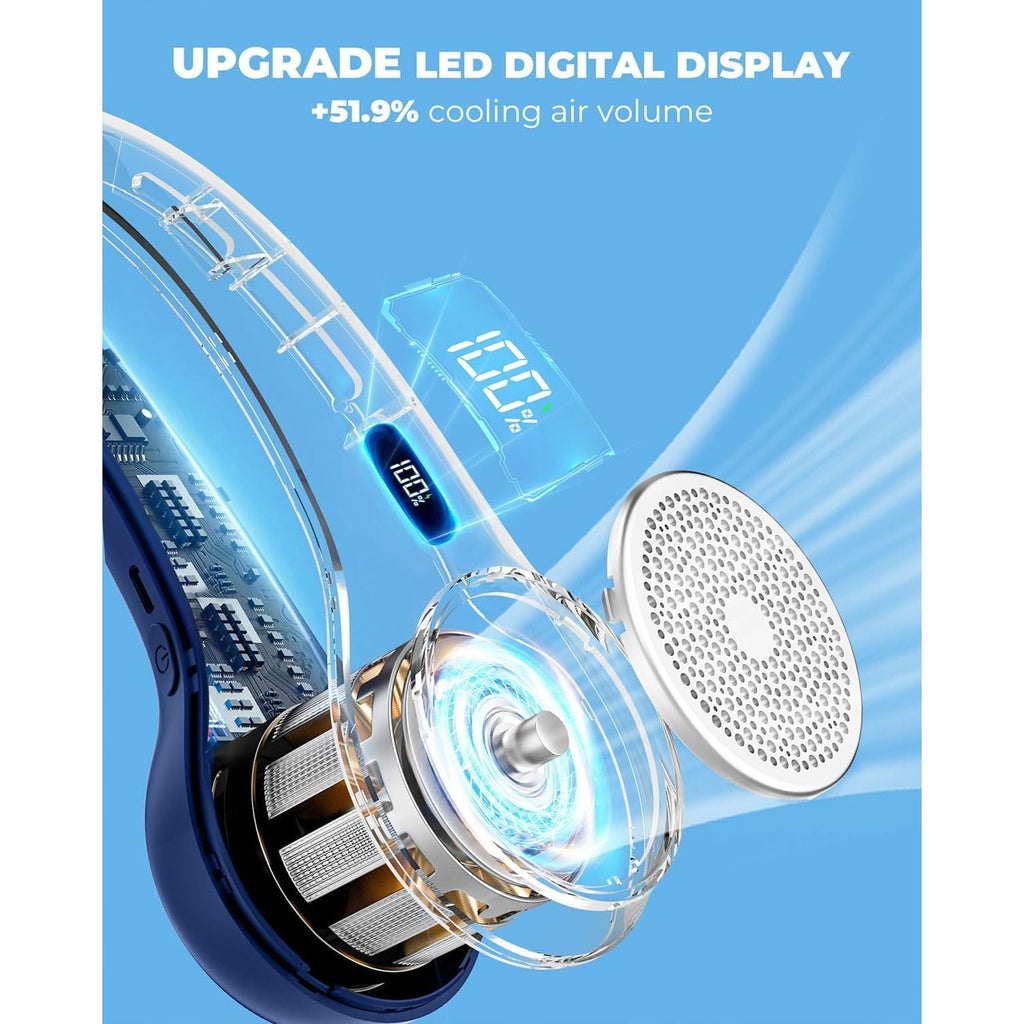 Buy now Portable Neck Fan, 4000mAh Rechargeable Bladeless Cooling Fan with 360° Airflow, 3-Speed Personal Cooler for Women Mom, Stylish Gift for Travel, Gym, Office, Blue at indiglob india