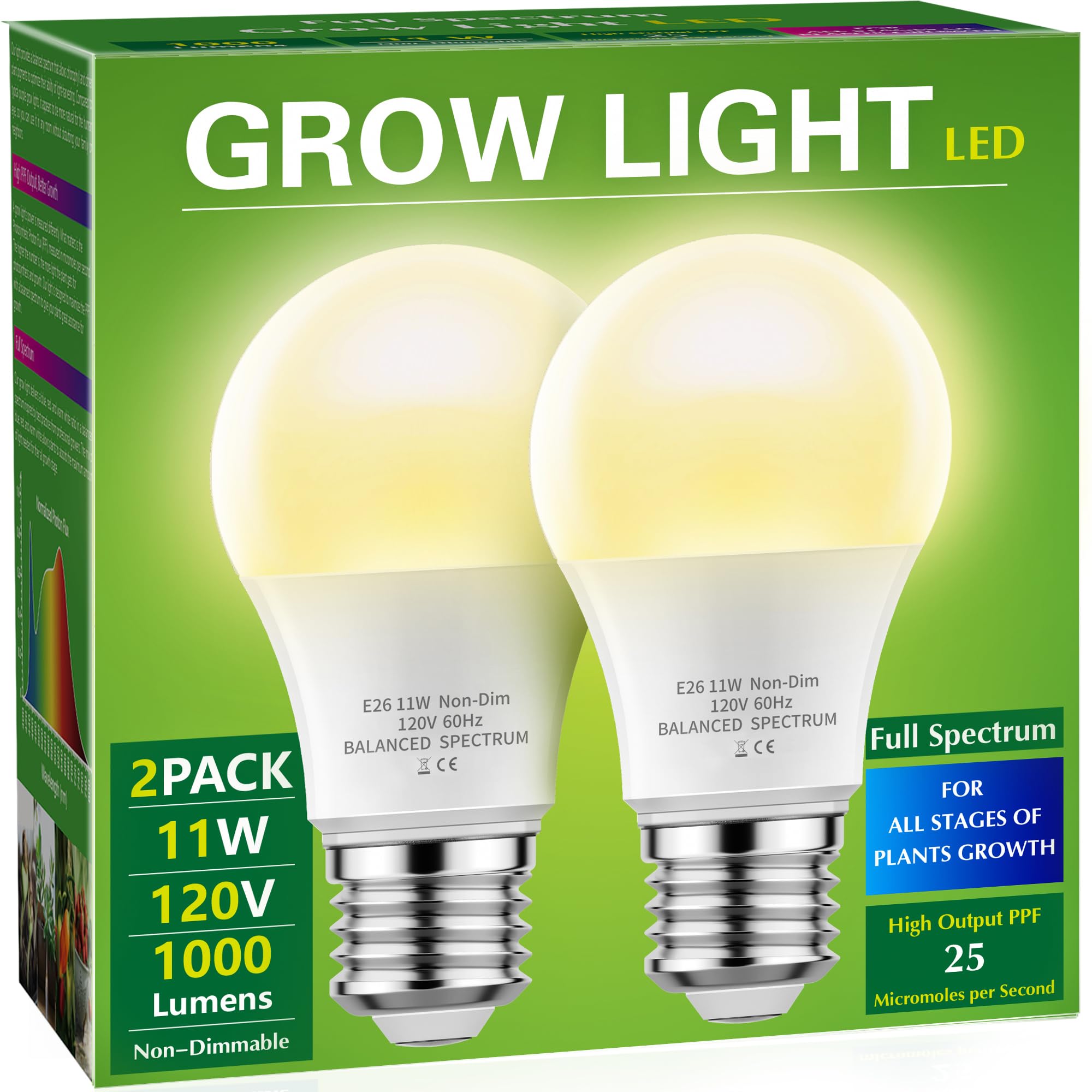 Buy now Grow Light Bulbs, Briignite LED Grow Light Bulb A19 Bulb, Full Spectrum Grow Light Bulb, Plant Light Bulbs E26 Base, 11W Grow Bulb 100W Equivalent, Grow Light for Indoor Plants, Seed Starting, 2Pack Warm White 2 at indiglob india