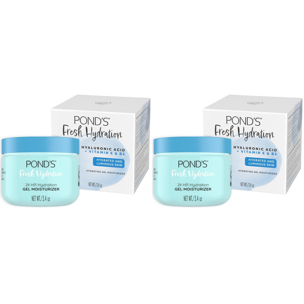 POND'S Fresh Hydration Gel Moisturizer – 24 HR Hydration with Vitamin E, Hyaluronic Acid & Vitamin B3 – Alcohol & Oil-Free Face Moisturizer – Dermatologist Tested, 3.4 oz, (Pack of 2)