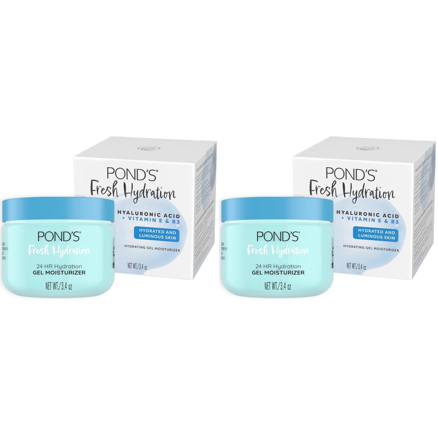 POND'S Fresh Hydration Gel Moisturizer – 24 HR Hydration with Vitamin E, Hyaluronic Acid & Vitamin B3 – Alcohol & Oil-Free Face Moisturizer – Dermatologist Tested, 3.4 oz, (Pack of 2)
