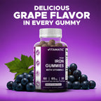 Vitamatic Iron 65 mg with Vitamin C - 60 Vegan Gummies - 3 Pack | 65 mg Iron Per Serving, Natural Grape Flavor, Plant Based, Gluten Free, Non-GMO, Made in USA