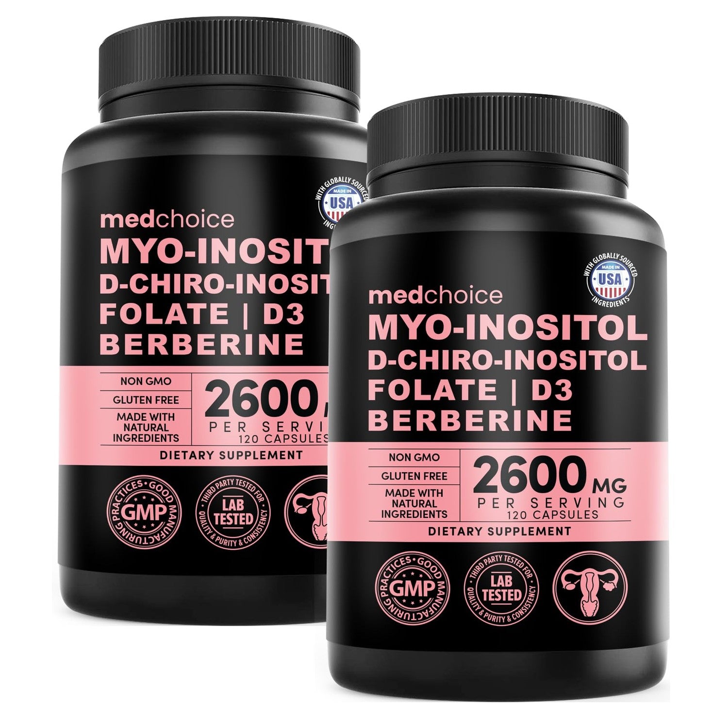 14-in-1 Women’s Inositol Complex Supplement – 40:1 Myo & D-Chiro Inositol with Folate, Vitamin D3, Zinc, Magnesium & Botanicals for Hormone & Feminine Wellness Support – (120 Capsules) (Pack of 2)