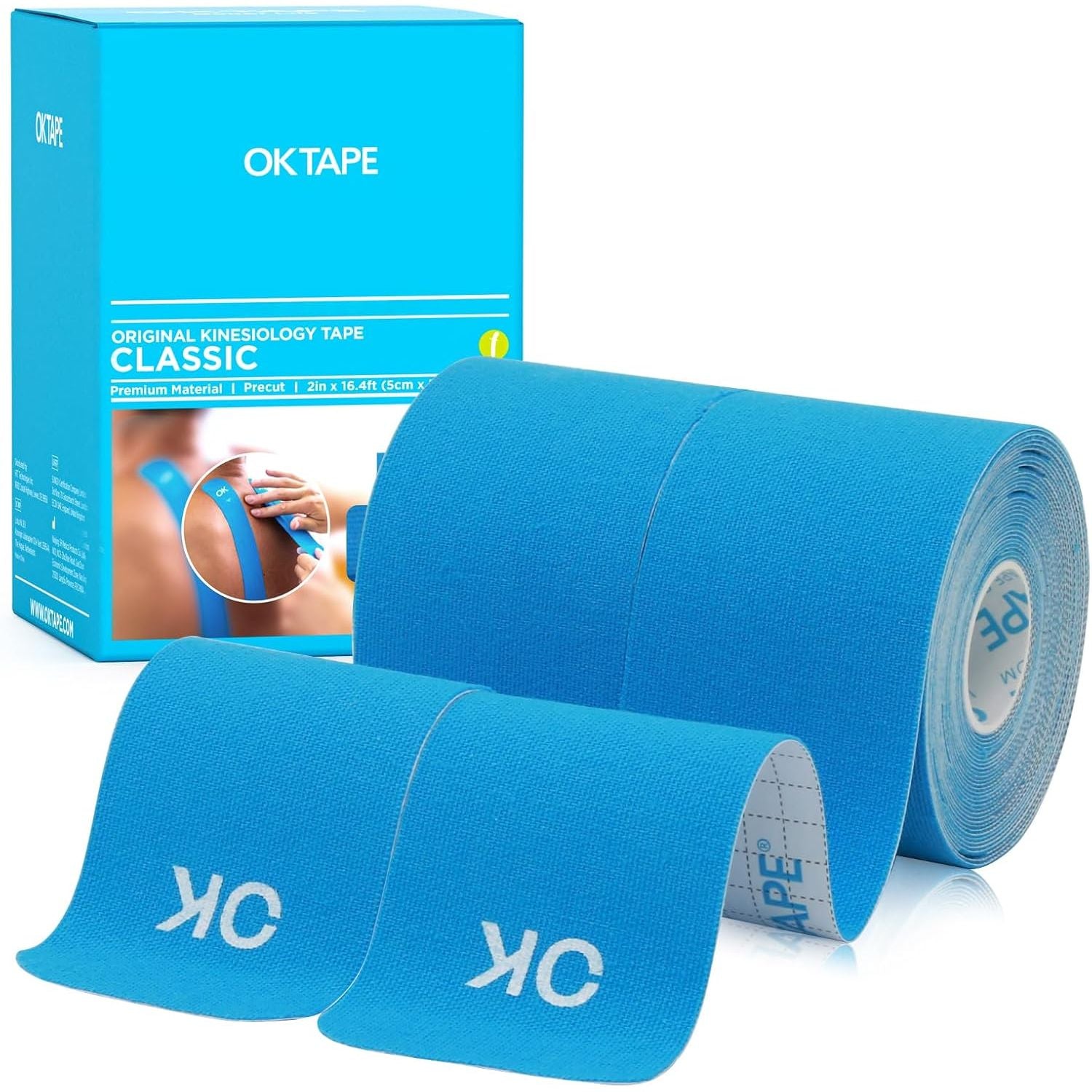 Buy now OK TAPE Kinesiology Tape 10 inches Precut, 20 Strips, Cotton Elastic Athletic Tape Latex Free, 2in x 16ft, Black 2 Rolls Light Blue at indiglob india