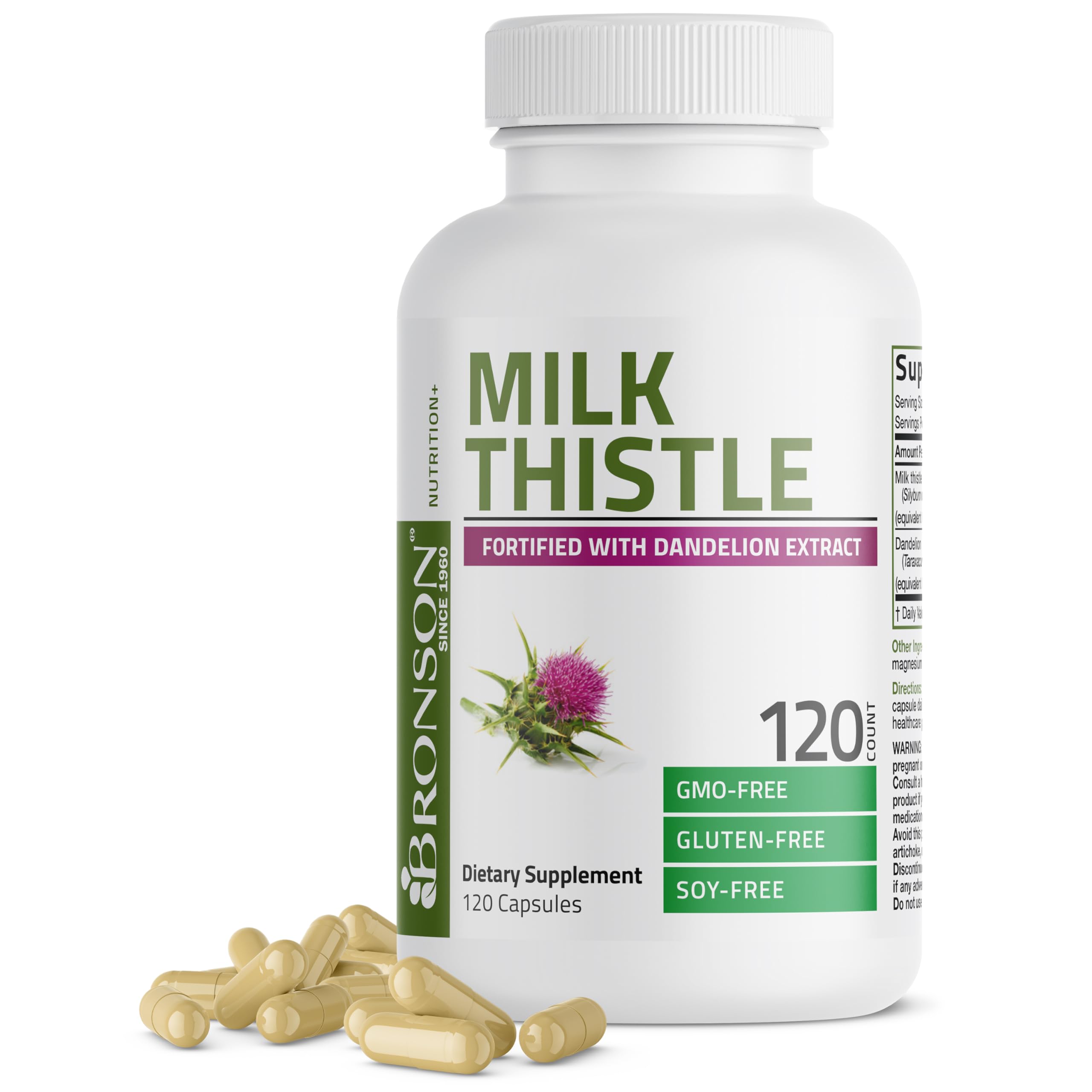 Buy now Bronson Milk Thistle Silymarin Marianum & Dandelion Extract Liver Health Support, Antioxidant Support, Detox, 250 Capsules Unflavoured 120 Count (Pack of 1) at indiglob india