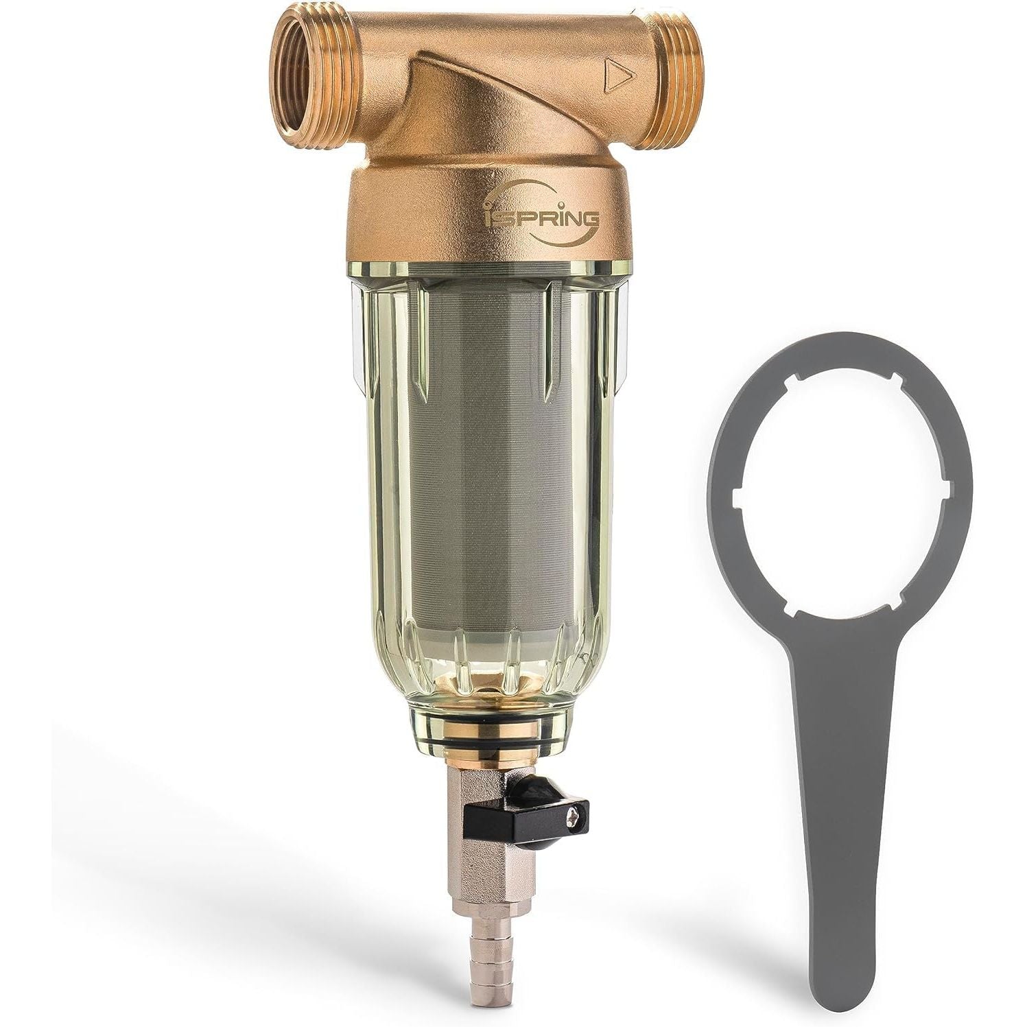 Buy now iSpring WSP-50 Reusable Whole House Spin Down Sediment Water Filter, 50 Micron Flushable Prefilter Filtration, 1" MNPT + 3/4" FNPT, Lead-Free Brass at indiglob india