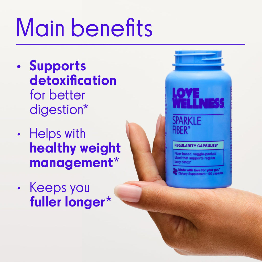 Love Wellness Sparkle Fiber| Fiber Supplement with Digestive Enzymes| 90 Ct