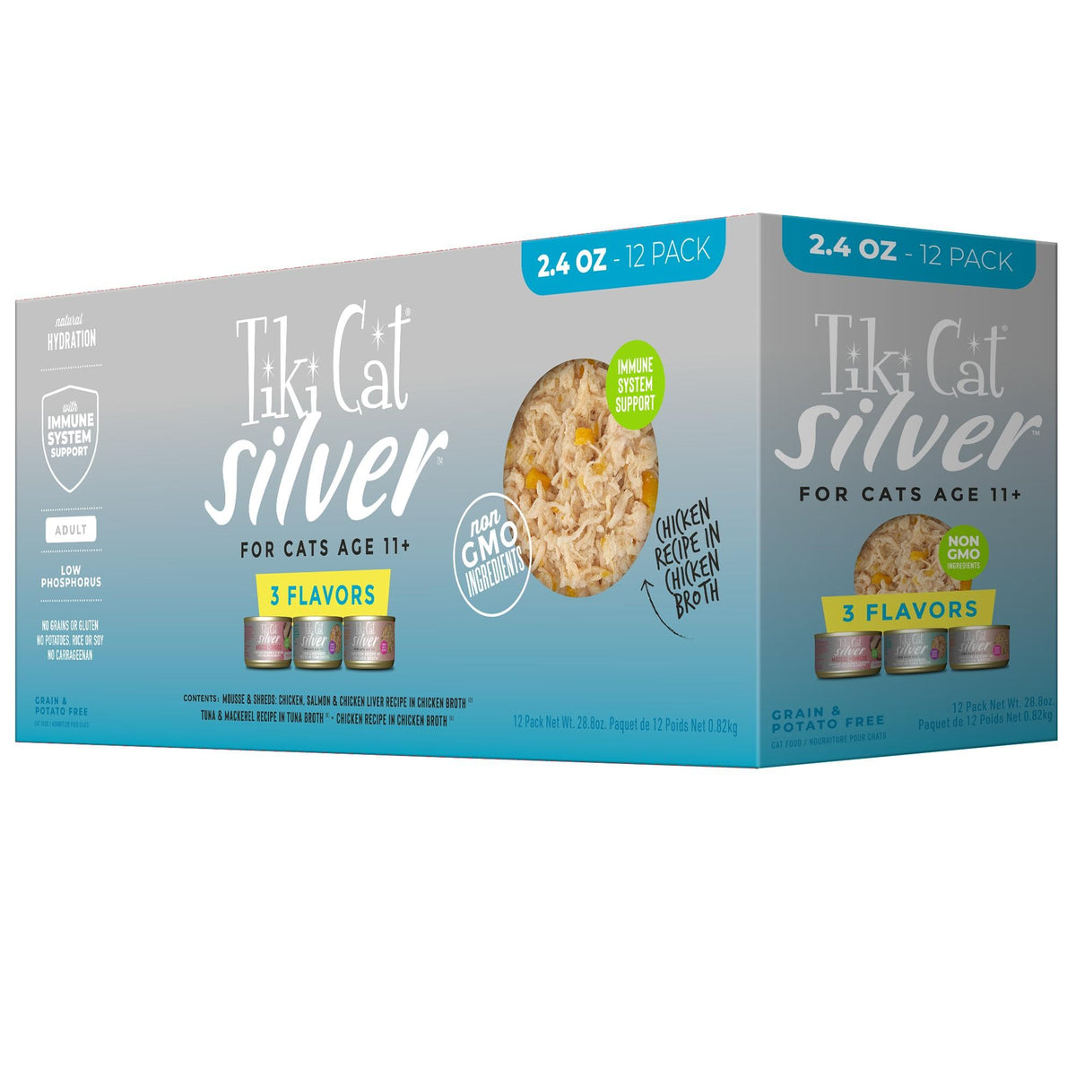 Tiki Cat Silver Wet Cat Food, Variety Pack, Senior, 2.4 oz. Cans, 12 Count