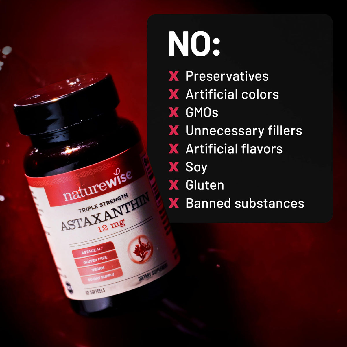 NatureWise Triple Strength Astaxanthin 12mg with AstaReal® - Vegan Antioxidant Supplement with Organic Coconut Oil - NSF Certified Gluten Free, 60 Softgels[60 Day Supply]