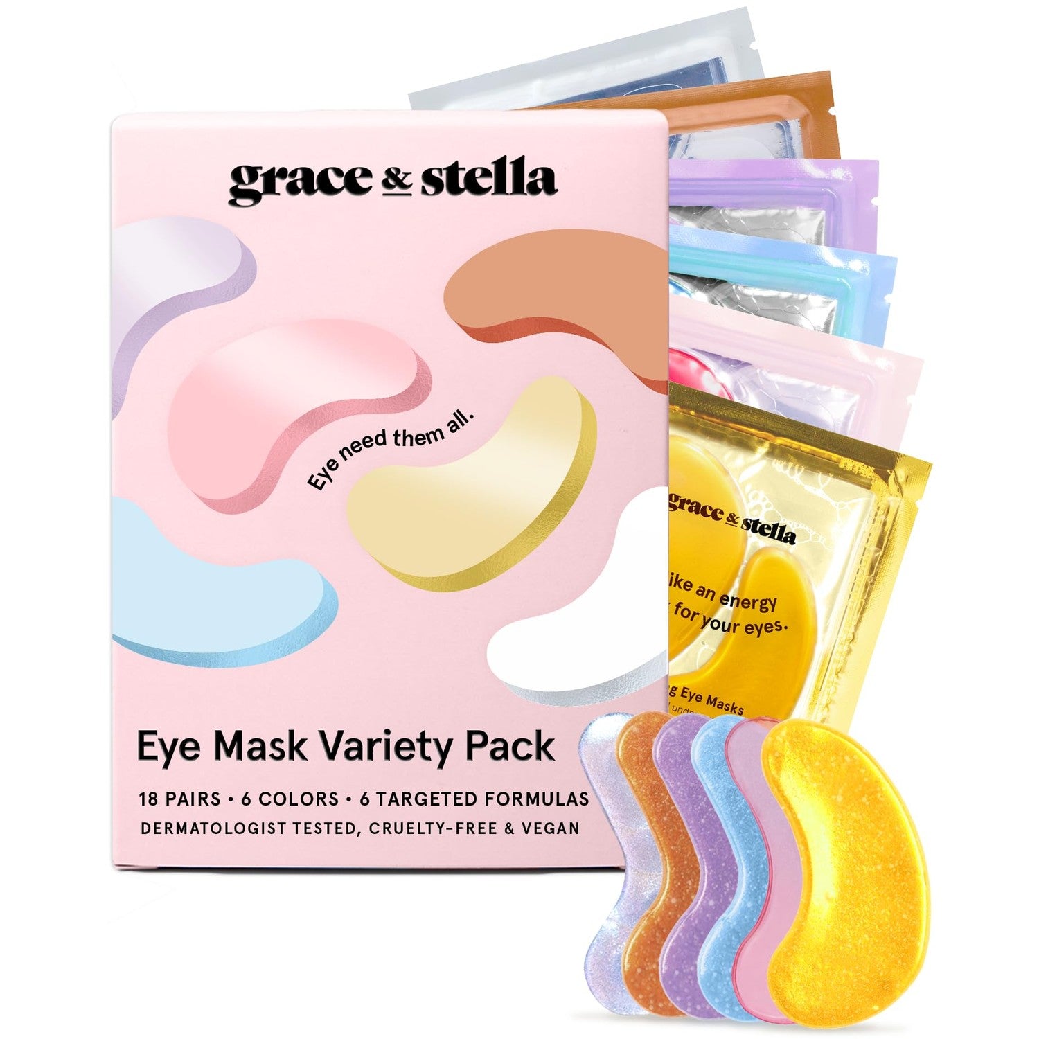Buy now grace & stella Retinol Under Eye Patches for Puffy Eyes & Dark Circles - Restoring Gel Under Eye Masks with Hyaluronic Acid - Bridesmaid Gifts, Birthday Gifts for Women (Purple, 24 Pairs) 6 Colors (18 pairs) at indiglob india