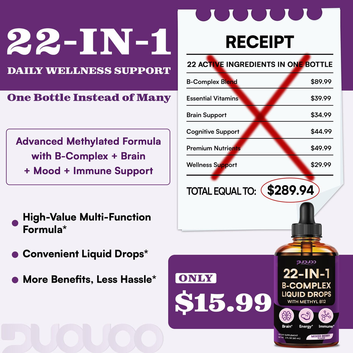 Vitamin B Complex Liquid Drops, 22-in-1 Active B Formula