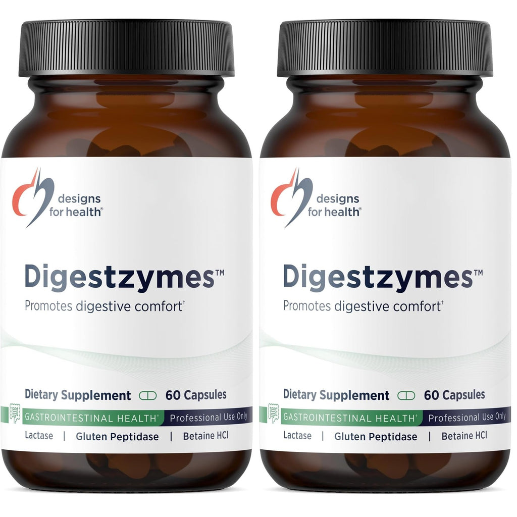 Designs for Health Digestzymes - Digestive Enzymes + Betaine Hydrochloride for Gas & Bloating Relief - Pepsin, Ox Bile, Lactase Enzyme & Lipase Enzymes for Digestion (60 Capsules)