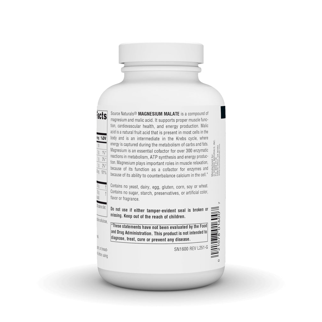 Source Naturals Magnesium Malate, 3750 mg per Serving - 200 Capsules | Support Muscles and Energy Production*