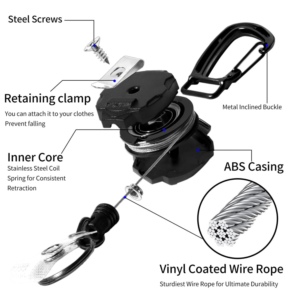 SHENGXIN 2 Pack Retractable Keychain Heavy Duty Carabiner Badge Holder, Tactical ID Badge Reel with 32” Steel Retractable Cord, 8.0 OZ