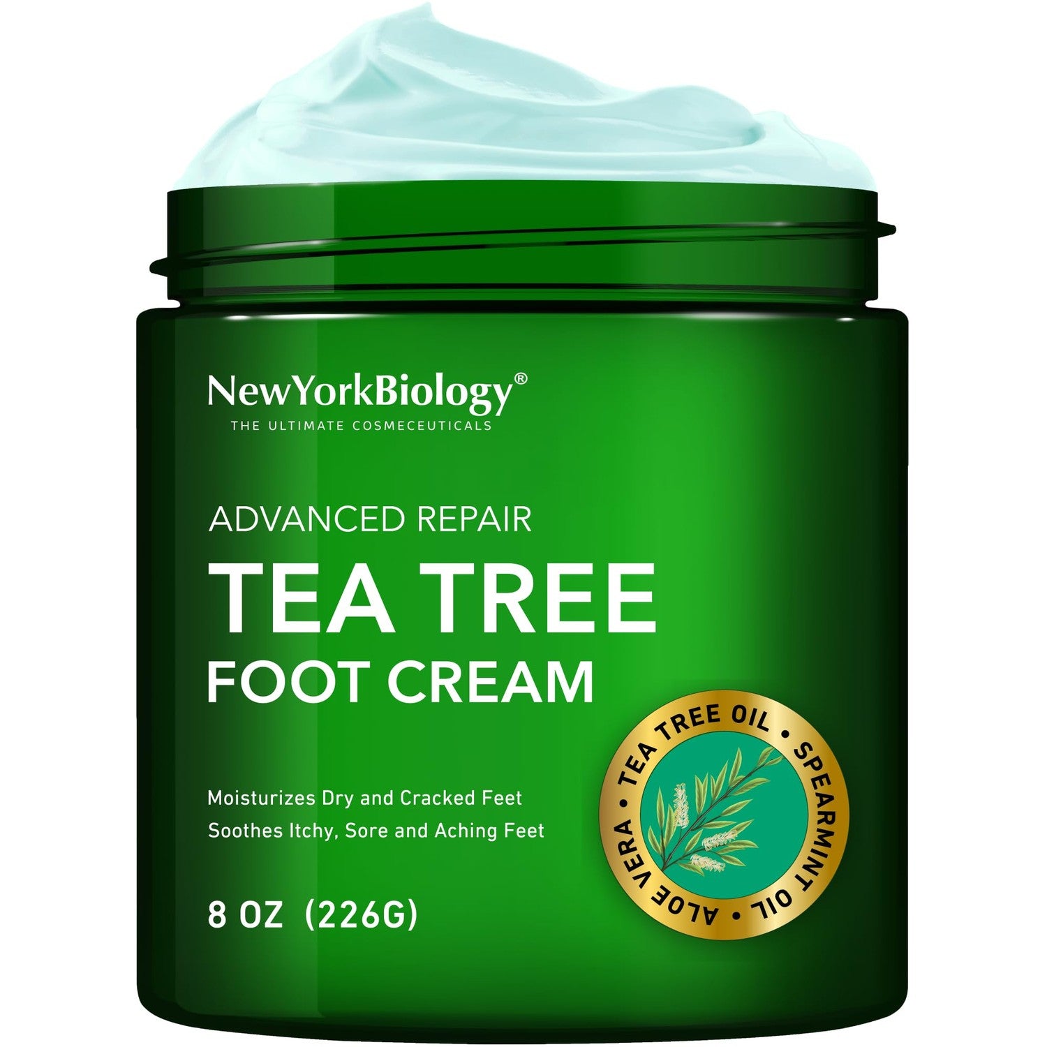 New York Biology Tea Tree Oil Foot Cream for Dry Feet and Rough Heels - Moisturizing Foot Cream - 8 oz
