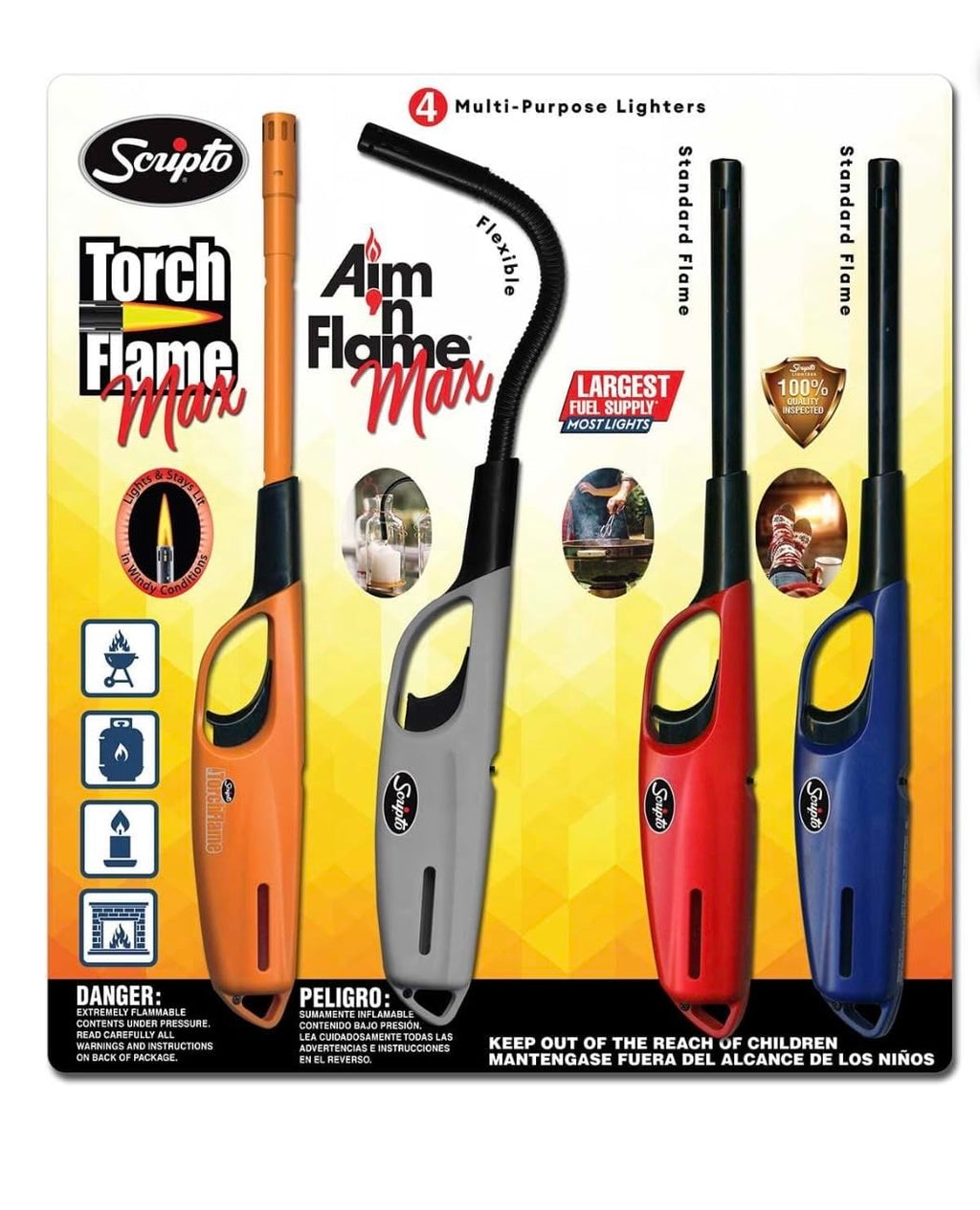 Scripto AIM 'N Flame Multi-Purpose Lighters, Pack of 4