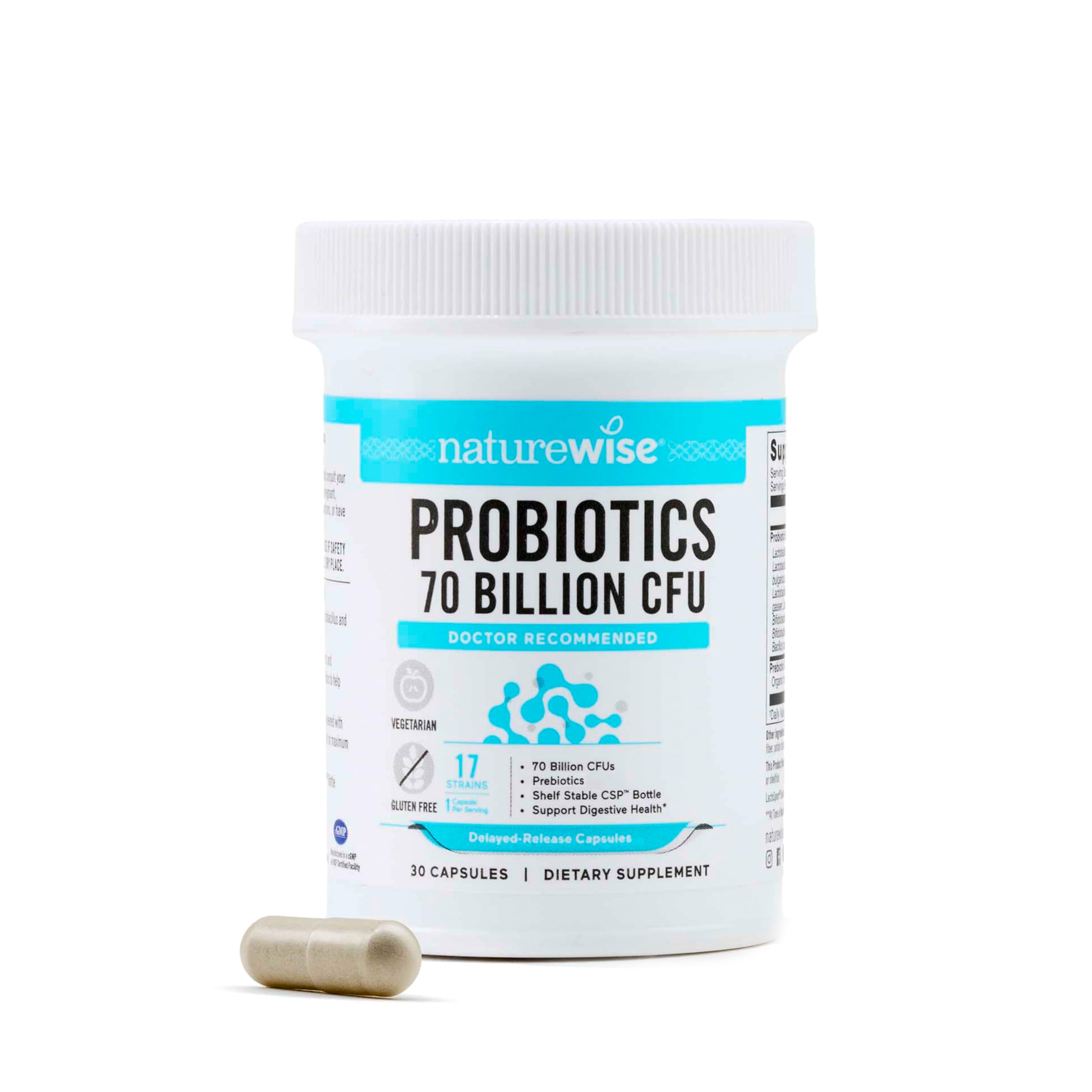 NatureWise Probiotics 60 Billion CFU - 17 Strains + Organic Prebiotics - Immune, Digestive & Gut Health Support for Women & Men - Vegetarian, Gluten-Free, Non-GMO - 60 Capsules[2-Month Supply]