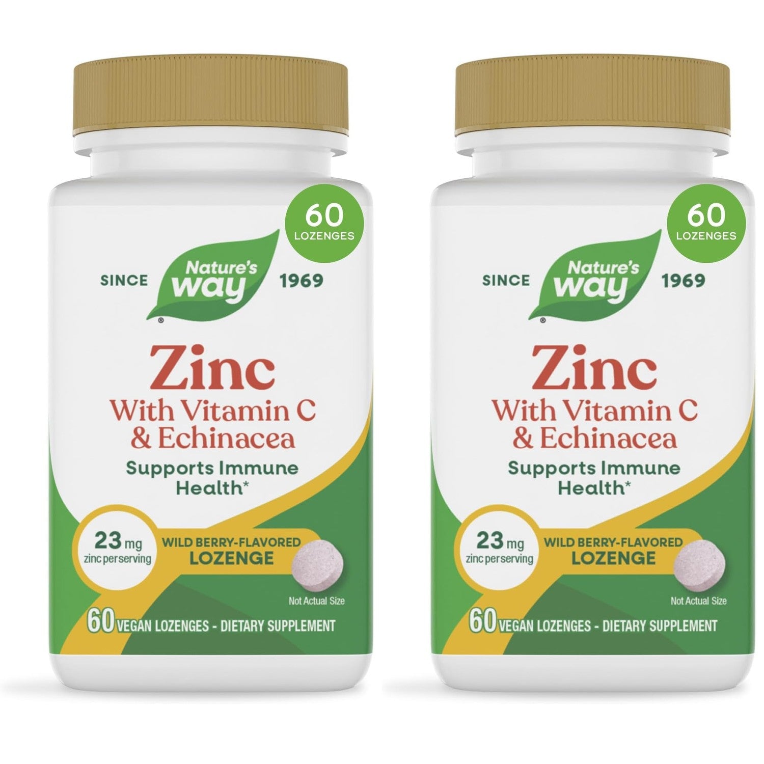 Nature's Way Zinc Lozenges with Vitamin C & Echinacea, Wild Berry, 60 ct | Zinc Supplements for Men and Women, Convenient Lozenge Supports Immune Health and Function*, Vegan, Wild Berry Flavored