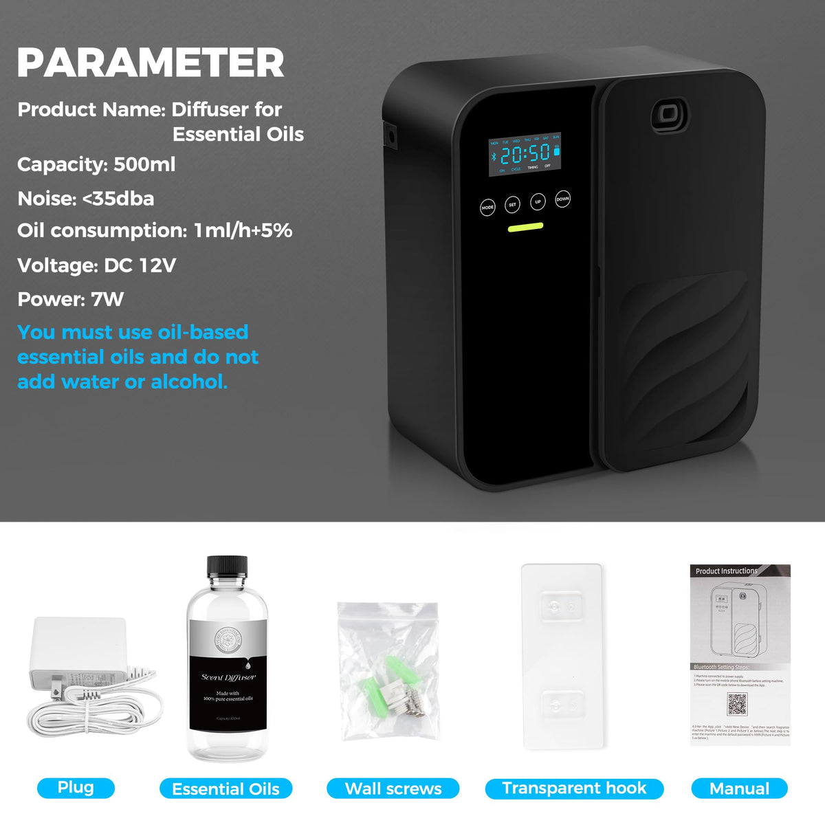 Hotel Scent Diffuser, House Scent Machine, 5000 Sq.Ft of Coverage, 500ml Large Capacity Aromatherapy Machine, Scent Diffusers for Home Large Room, Office Waterless Essential Oil Diffuser
