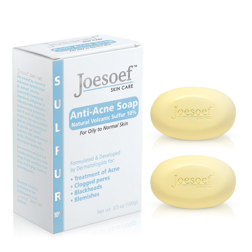 Joesoef Anti-Acne Soap, Natural Volcanic Sulfur 10%, for Oily to Normal Skin, 3.5-Ounces (Pack of 3)