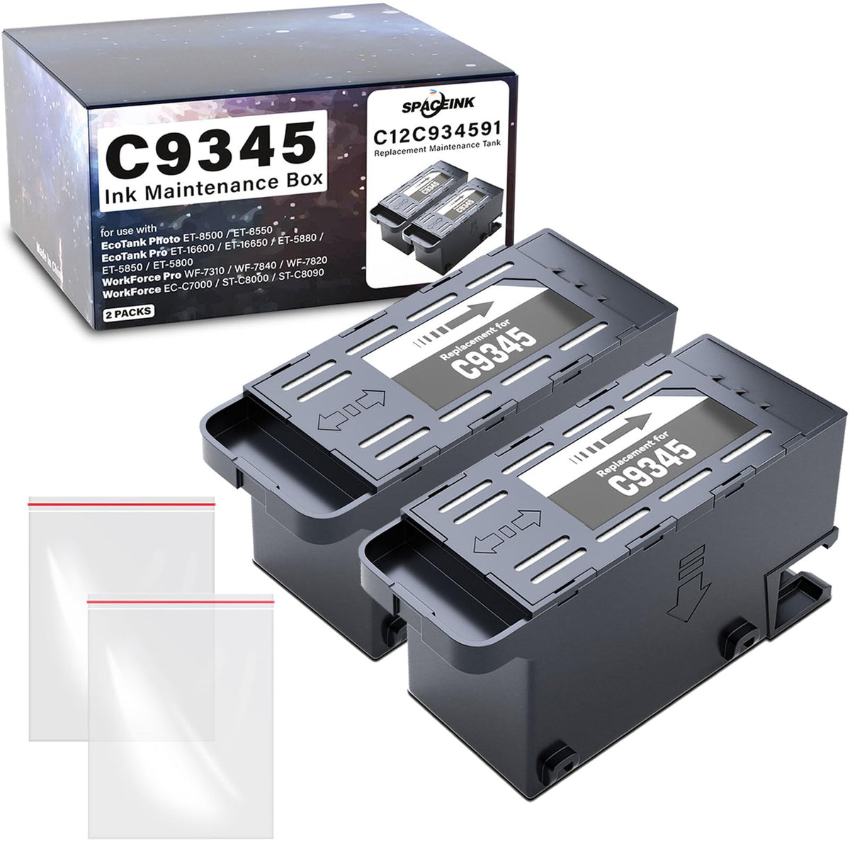 C9345 Ink Maintenance Box 2 Set Replacement for ET-8550 ET-5850 ET-16600 ET-16650 ET-5800 ET-5880 ET-8500 WF-7840 WF-7830 WF-7820 WF-7310 ST-C8000 ST-C8090 Printers (C12C934591/PXMB9)(2 Packs)