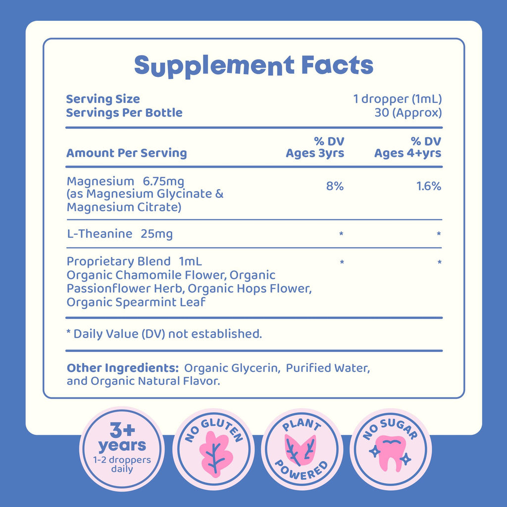 JoySpring Calmify Kids Magnesium Glycinate Drops, 30 Servings, 3+ | With L-theanine, chamomile and passion flower, supports non-drowsy calm and relaxation, sugar-free liquid, gentle daily use