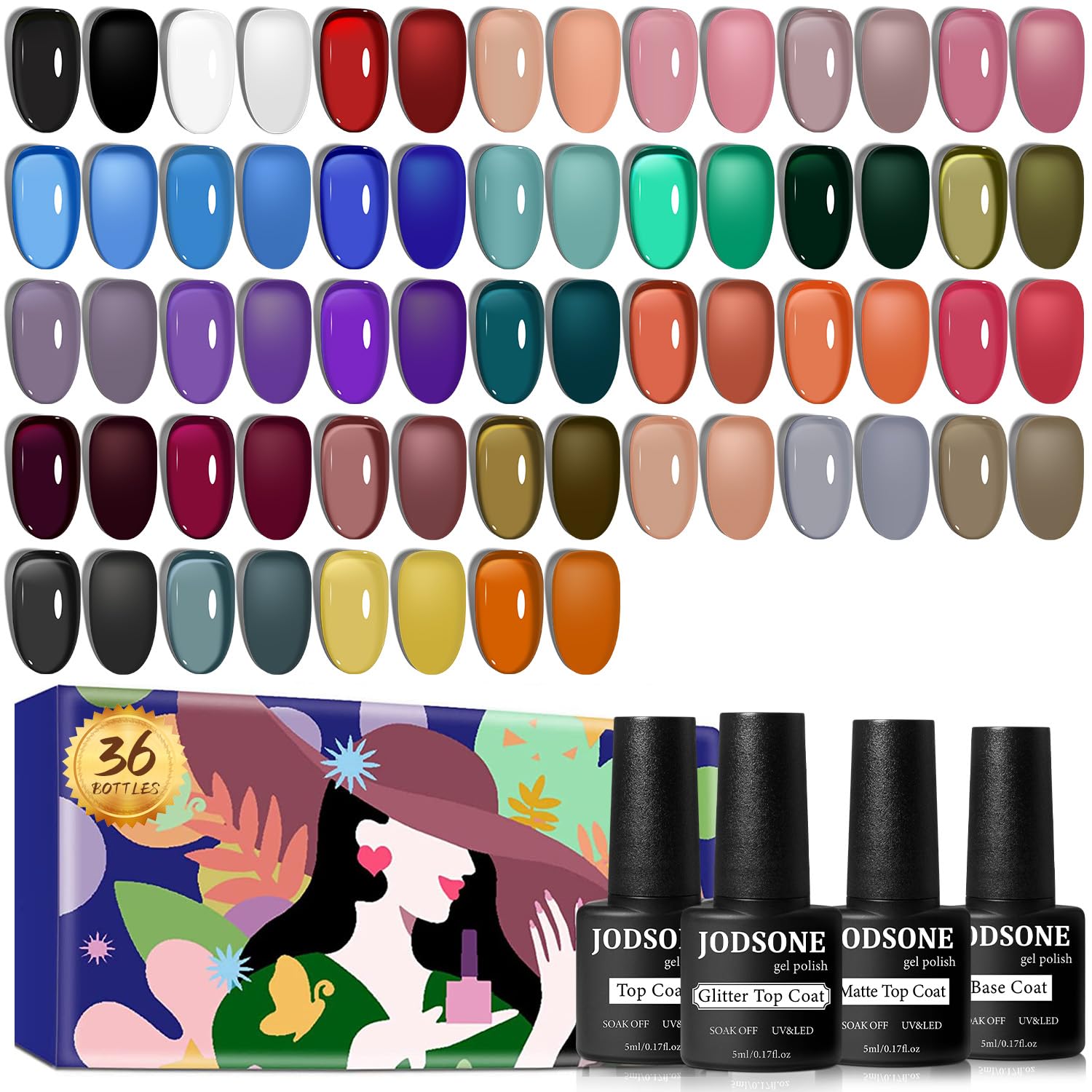 Buy now JODSONE 36 PCS Gel Nail Polish Set-32 Colors Gel Polish Kit Base Coat Glossy Matte and Glitter Top Coat Nail Polish Set Green Blue Red Pink Collection Gifts for Women 32SET-Jelly at indiglob india