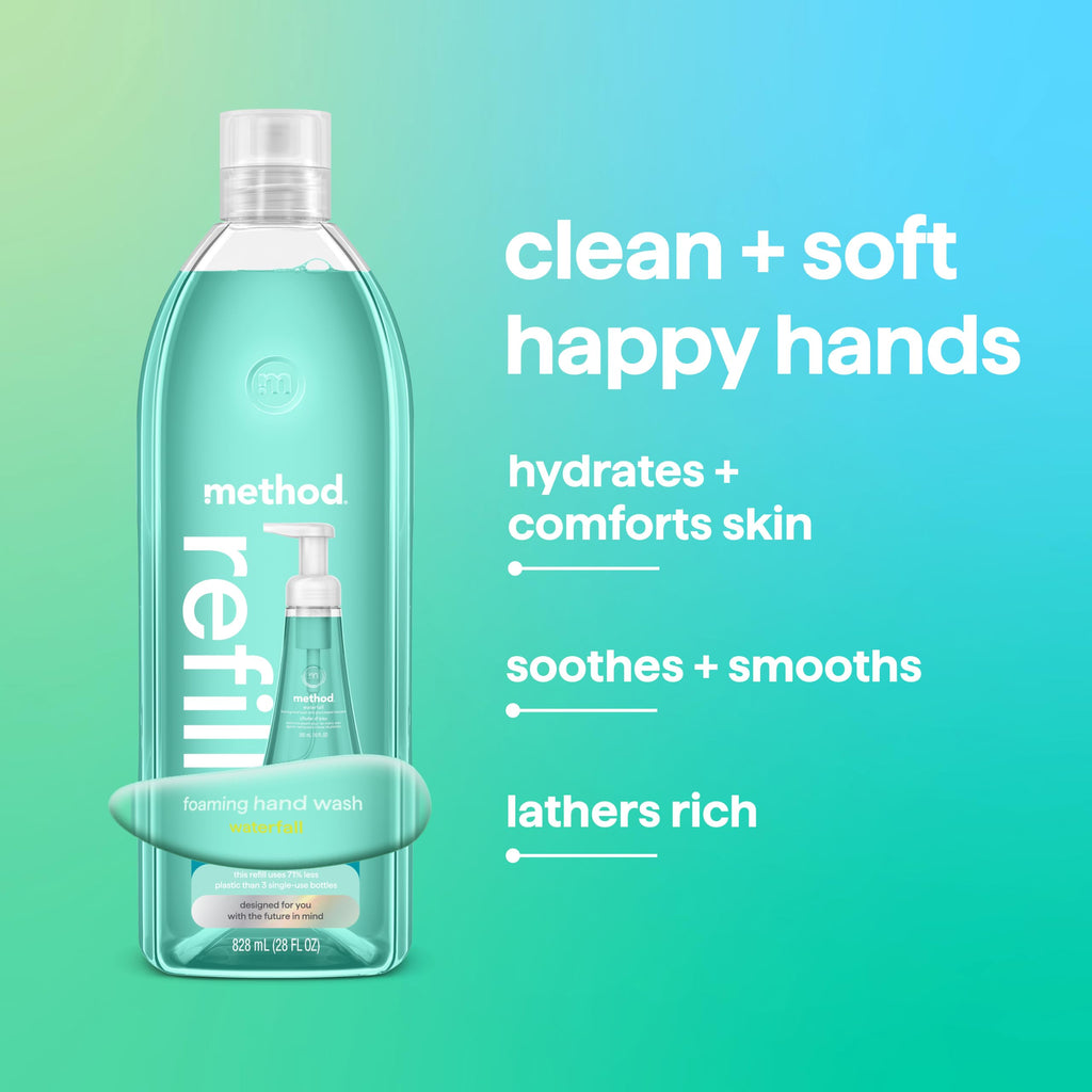 method Foaming Hand Wash Refill, Waterfall, 28 fl oz | Refills Up to 3X, Hydrates & Softens Skin, Designed for Gentle Everyday Cleansing, With Notes of Water Lily & Sandalwood