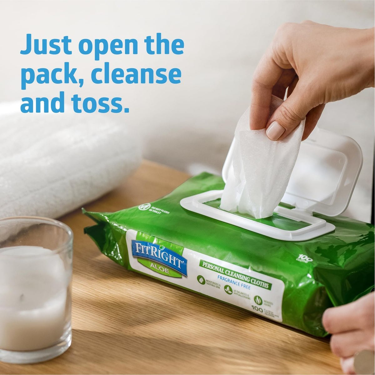 Medline FitRight Aloe Quilted Heavyweight Personal Cleansing Cloth Wipes, Unscented, Pack of 48, 8 x 12 inch Adult Large Incontinence Wipes
