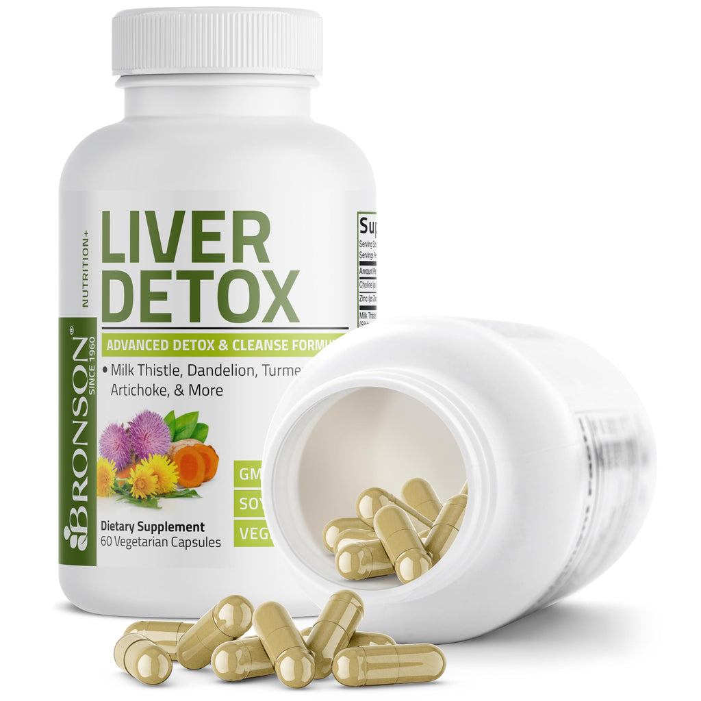 Bronson Liver Detox Advanced Detox & Cleansing Formula 60 Capsules | Liver Health Support with Milk Thistle, Dandelion Extract, Turmeric, Artichoke Leaf & Beet Root, Non-GMO, Soy-Free