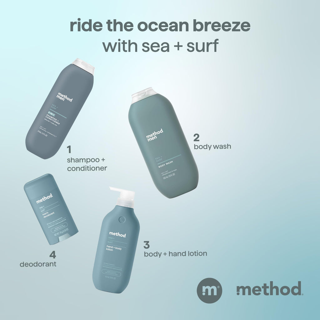 method men 2-in-1 Shampoo and Conditioner, Sea + Surf, 14 fl oz | Cleans and Conditions with Argan and Jojoba Oil - Made without Parabens