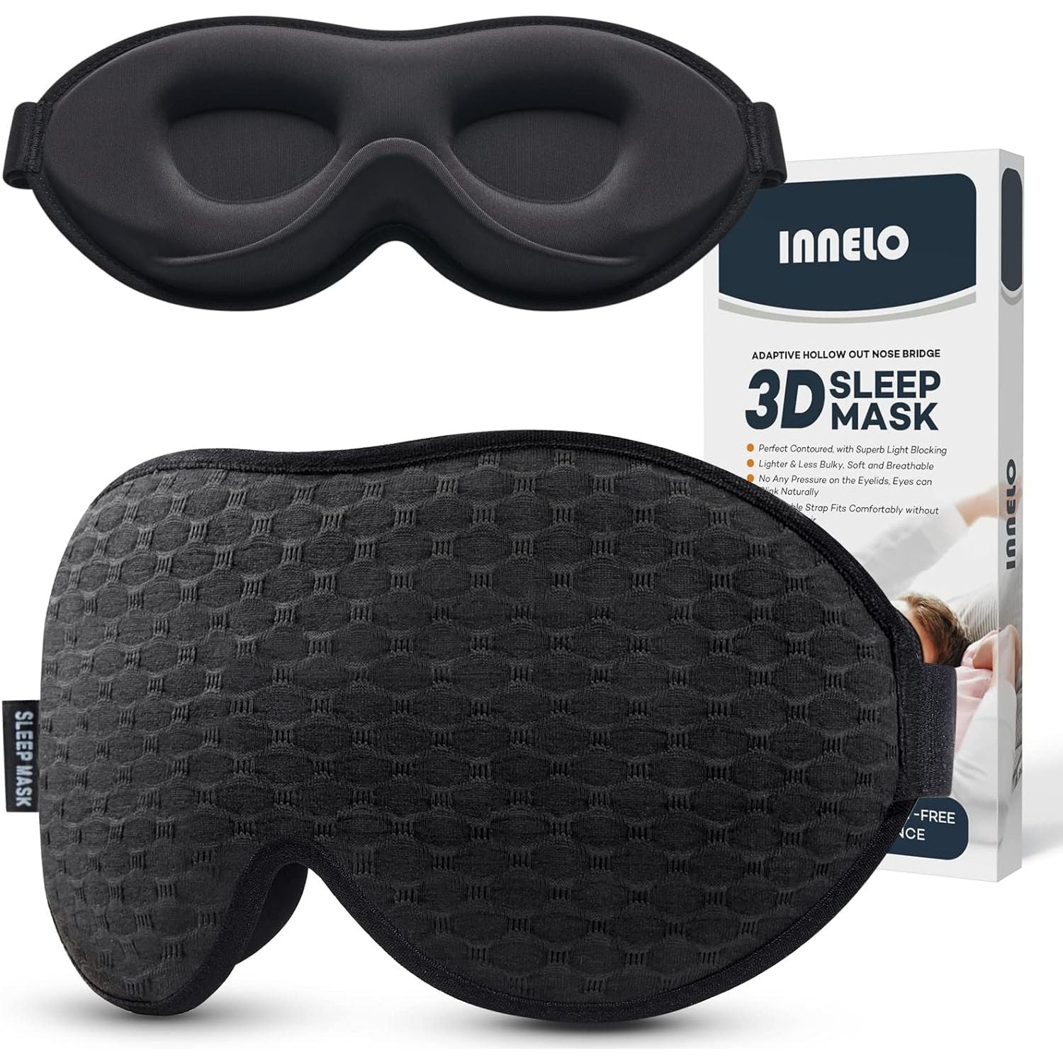 Buy now INNELO 3D Contoured Sleep Mask for Side Sleepers, 100% Light Blocking Sleeping Mask for Men & Women, Soft, No Pressure on Eyes, Airplane Blindfold for Travel, Night Eye Cover for Nap, Yoga, Grey Black at indiglob india