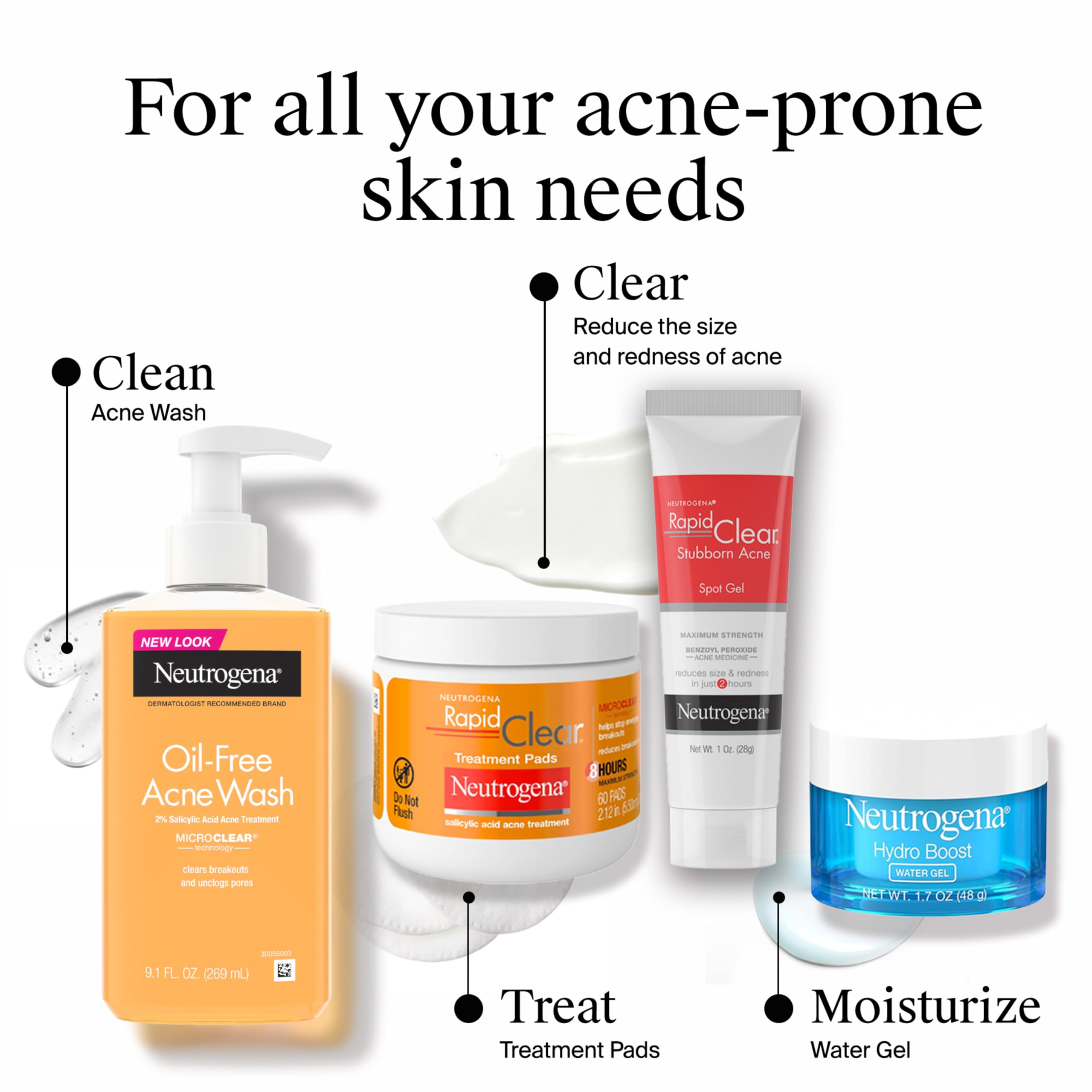 Neutrogena Rapid Clear Acne Treatment Pads, Salicylic Acid, 60 Count
