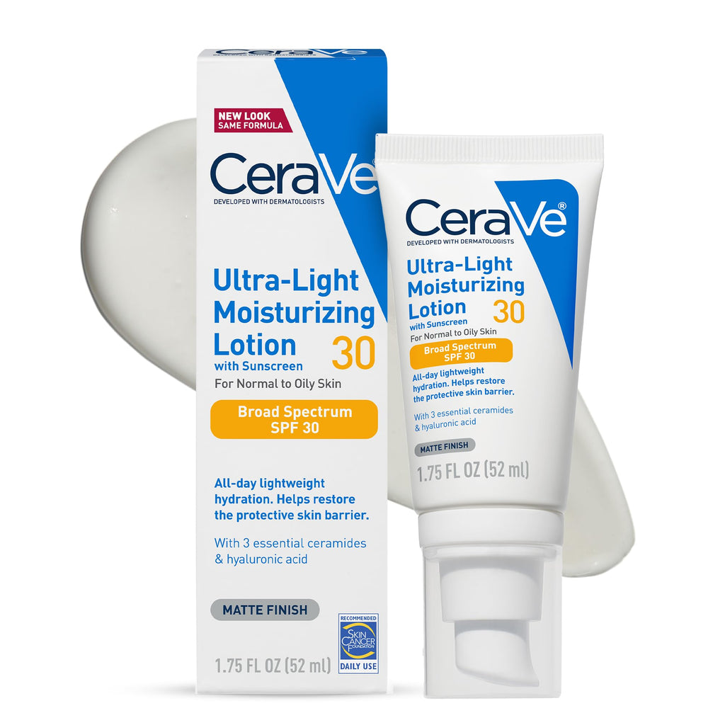 CeraVe Ultra-Light Moisturizing Lotion SPF 30, Sunscreen for Face, 1.7oz | Skin Care, Face Moisturizer, Hyaluronic Acid, Sunscreen Lotion, Facial Moisturizer, Oil Free, Matte Finish, Ceramides