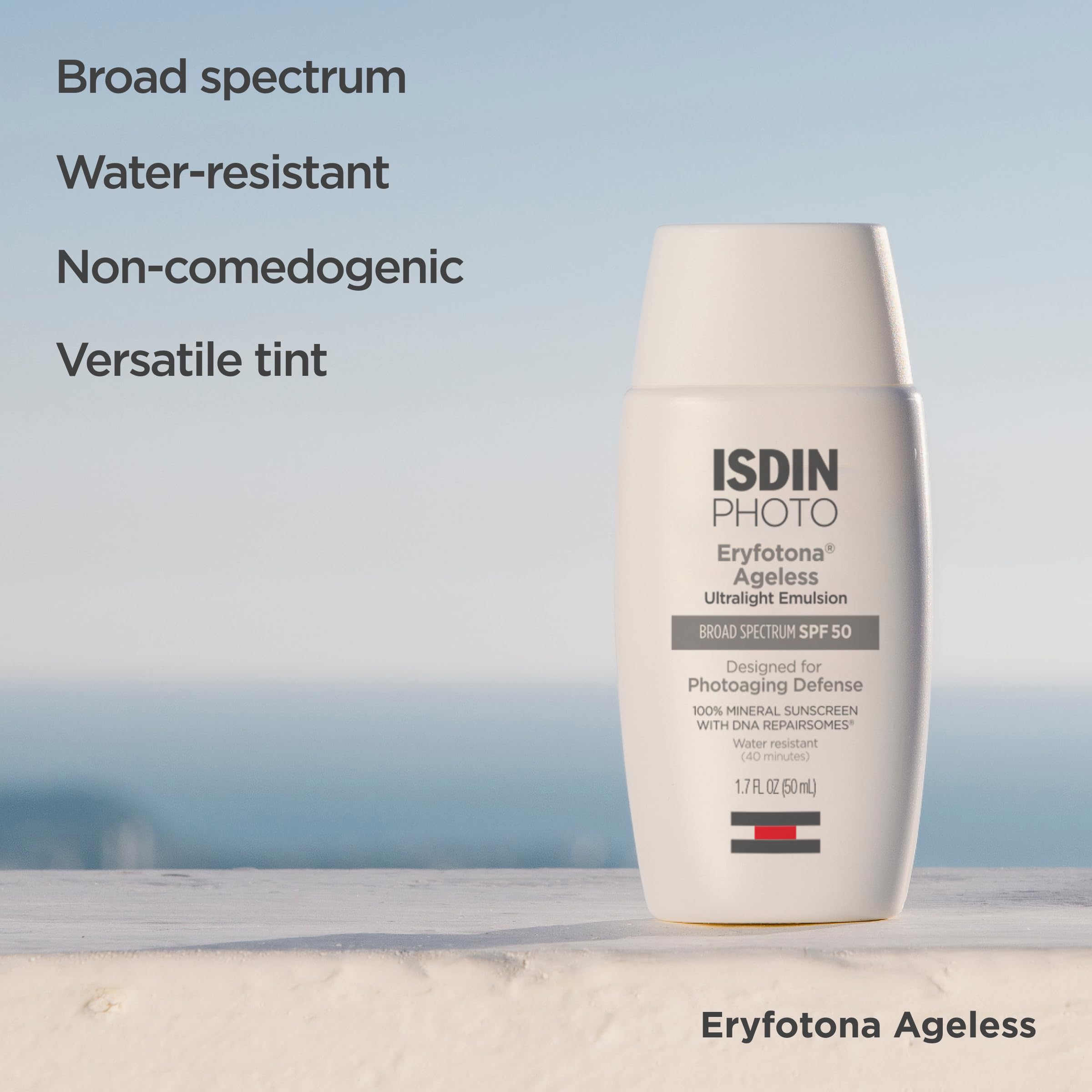 ISDIN Eryfotona Ageless Tinted Mineral Face Sunscreen SPF 50, Zinc Oxide | Anti-Aging, 100% Mineral UV Filters, Ultralight Emulsion, Suitable for Sensitive Skin, Dermatologist Recommended