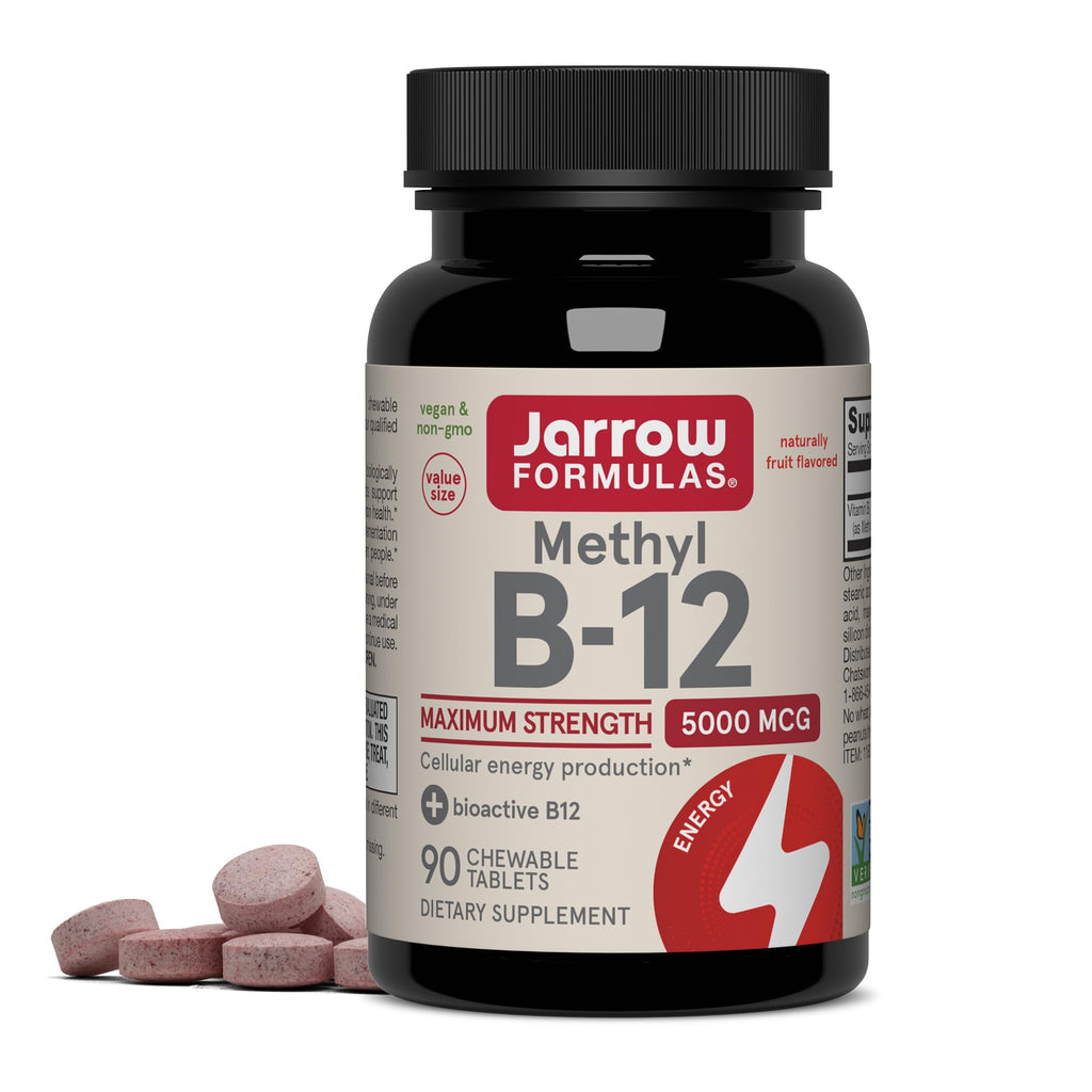 Jarrow Methyl Vitamin B-12 5000 mcg, Cellular Energy, 60 Chewable Tablets | Fruit Flavored, Bioactive B12 Vitamin, Supports Cellular Energy Production, Brain Health & Metabolism, 60 Servings
