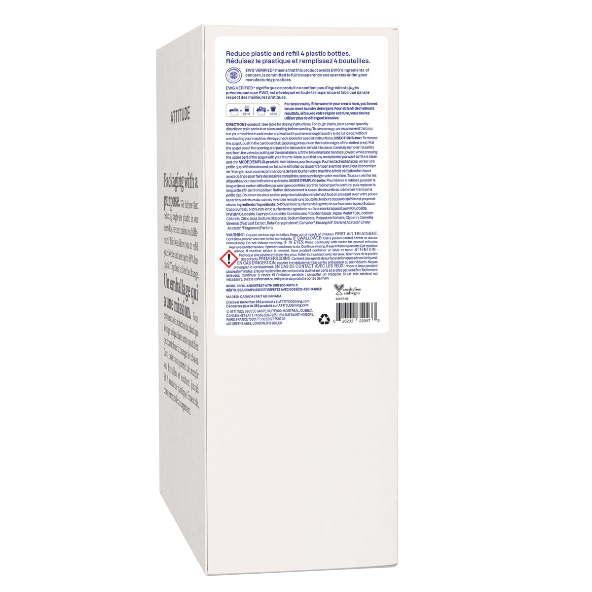 ATTITUDE Laundry Detergent Refill, EWG Verified, Lavender, 160 Loads