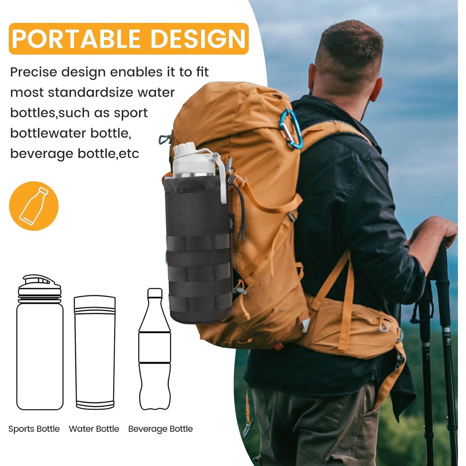 Buy now Molle Water Bottle Holder, Upgraded 1000D Nylon Tactical Molle Water Bottle Pouch, Sports Water Bottle Bag Bottom Mesh Lining Hydration Carrier for Camping, Climbing, Hiking and Travelling at indiglob india