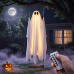 Halloween Decorations Outdoor, 5 FT Hanging Swing Ghost with String Lights, Light Up Large Spooky Cute Decor Kit, Scary Party Decoration for Outside, Garden, Yard, Lawn, Home