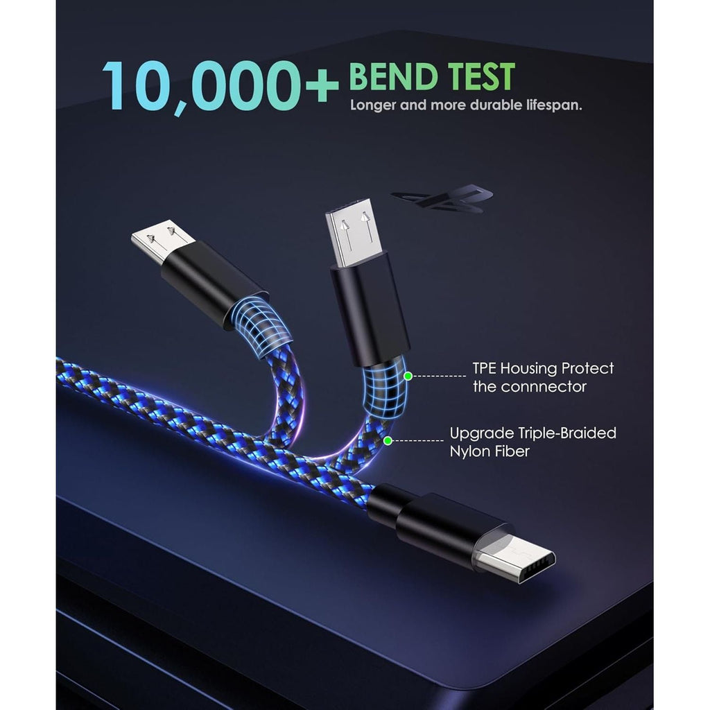 Buy now 6amLifestyle PS4 Controller Charger Charging Cable, 2 Pack 10ft Extra Long Micro USB 2.0 Cable, Nylon Braided Cord, for PS4, PS4 Slim/Pro, Xbox One S/X Controller, Android Phones, Black+Blue at indiglob india