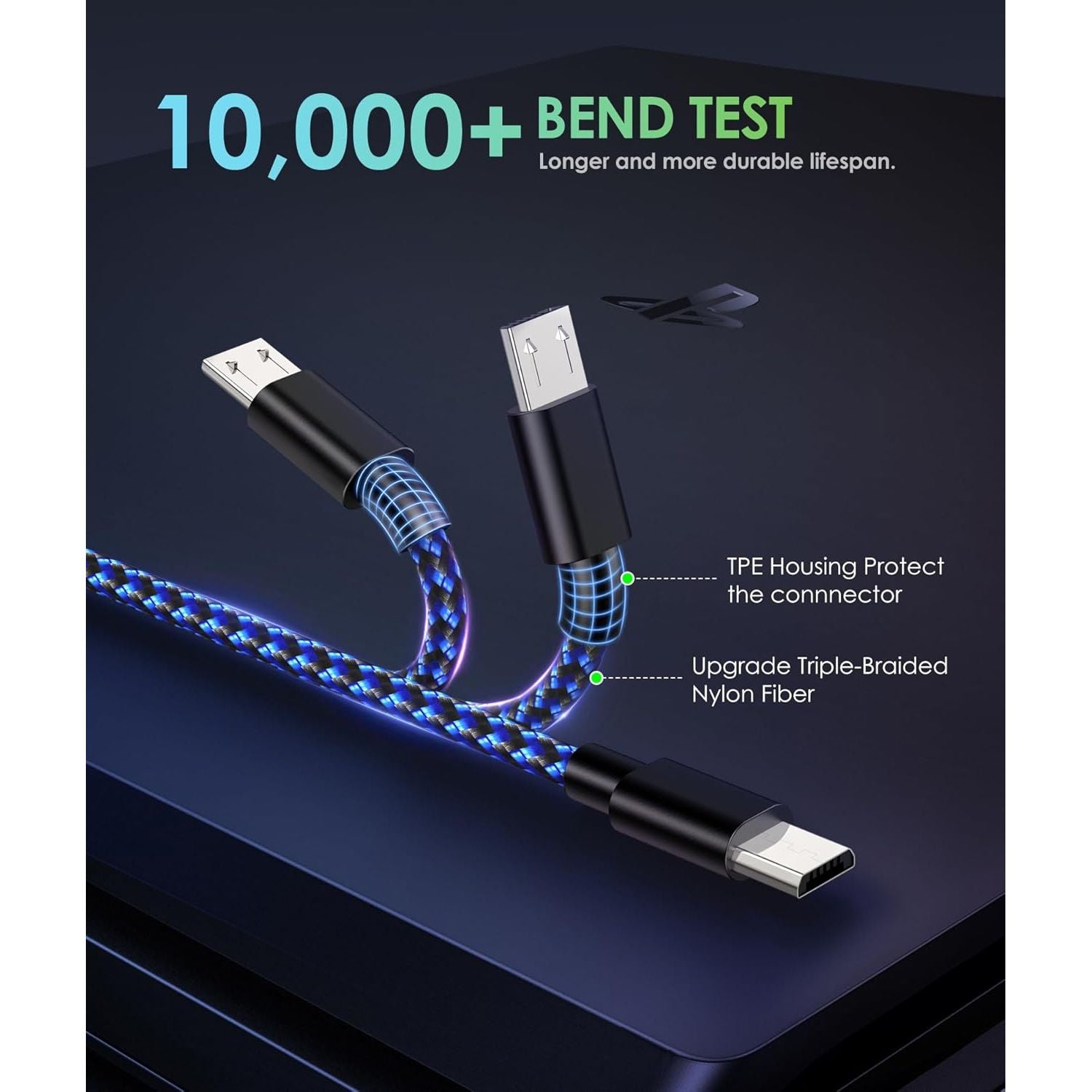 Buy now 6amLifestyle PS4 Controller Charger Charging Cable, 2 Pack 10ft Extra Long Micro USB 2.0 Cable, Nylon Braided Cord, for PS4, PS4 Slim/Pro, Xbox One S/X Controller, Android Phones, Black+Blue at indiglob india