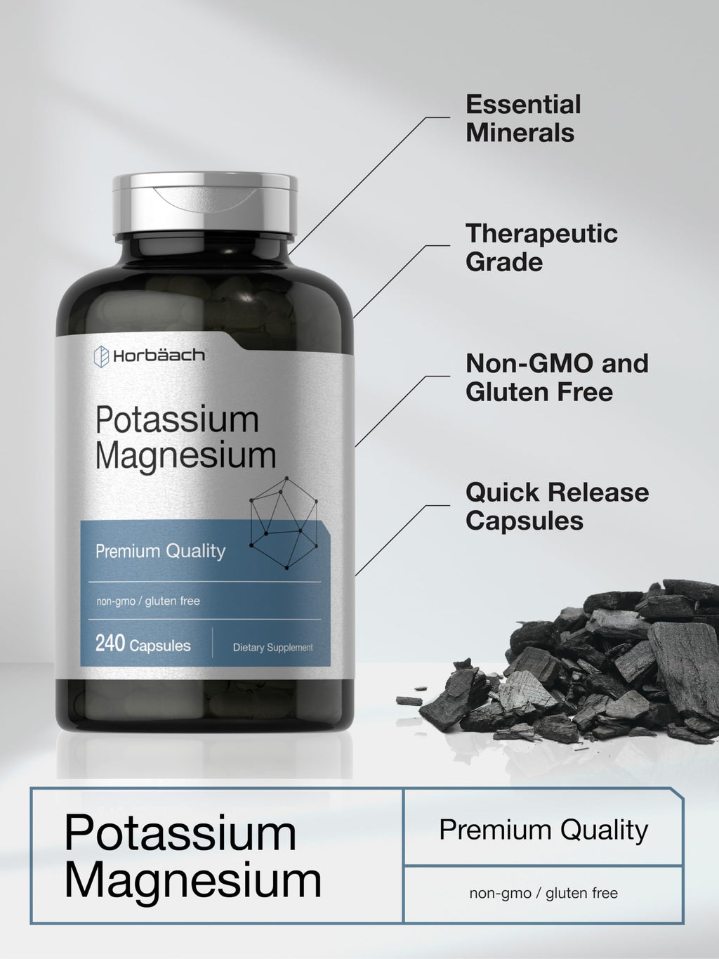 Horbäach Potassium Magnesium Supplement | 240 Capsules | Premium Quality