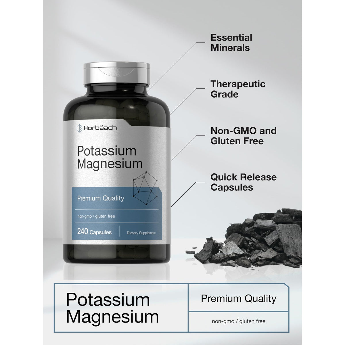 Horbäach Potassium Magnesium Supplement | 240 Capsules | Premium Quality