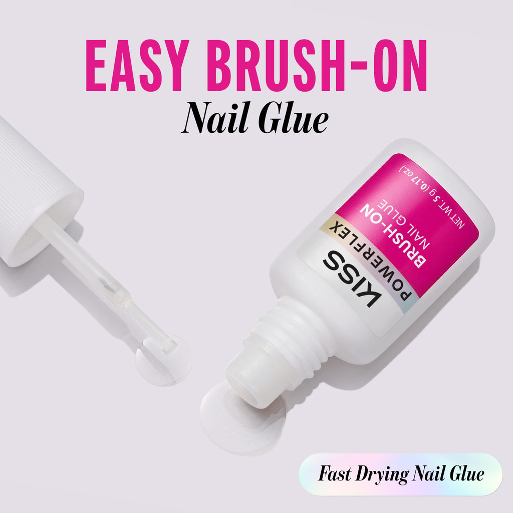 Kiss PowerFlex Nail Glue for Press Ons, Brush-On Applicator for Kits, Tips & Wraps, 0.17 oz, Ultra Hold, Fast Drying Adhesive, Instantly Repairs Cracks, Splits & Breaks, Seamless, Gap-Free Bond