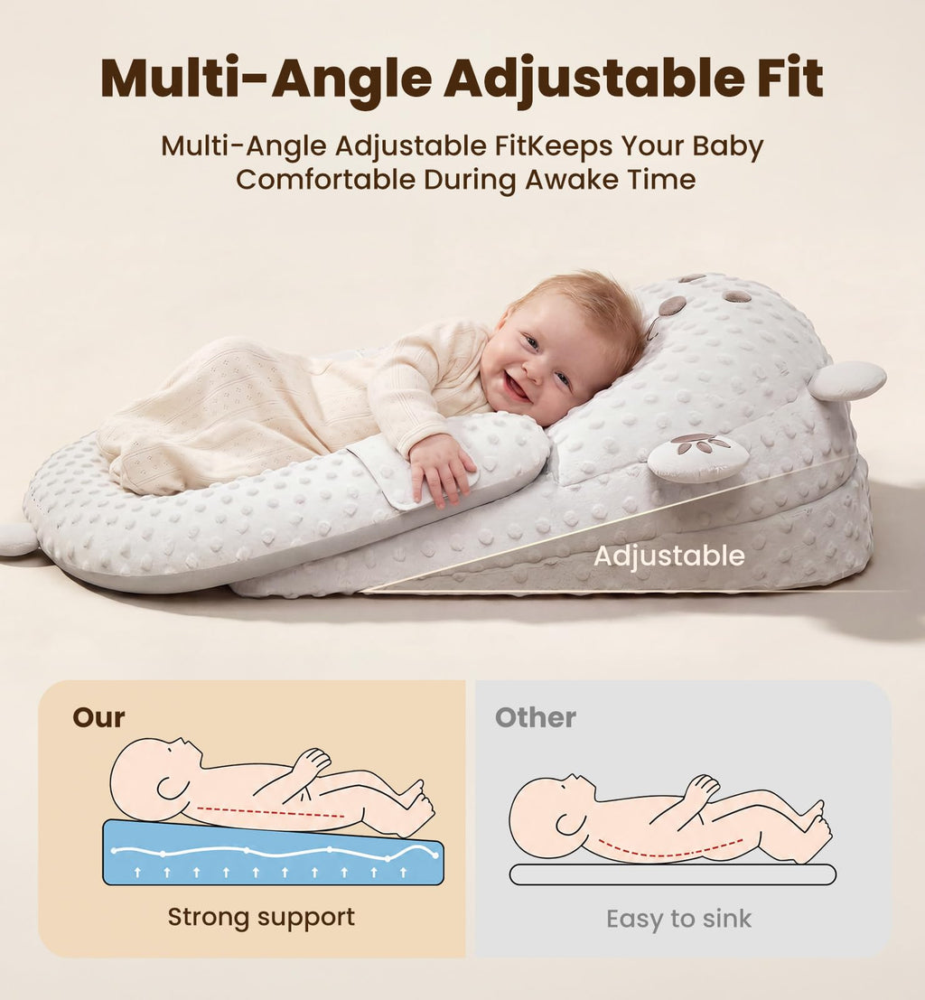Baby Lounger Pillow, Nursing Pillow & Tummy Time Mat with Washable Cover